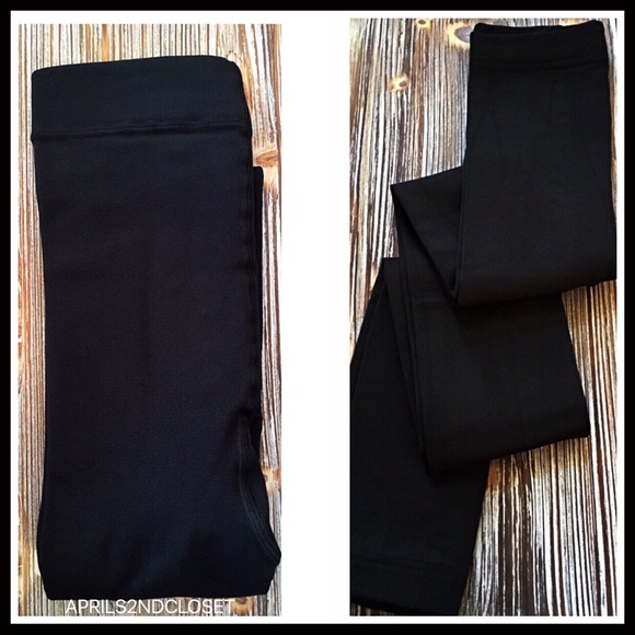 BLACK FLEECE LINED LEGGINGS COZY FOOTLESS TIGHTS 2 PAIRS A2C - Picture 10 of 14